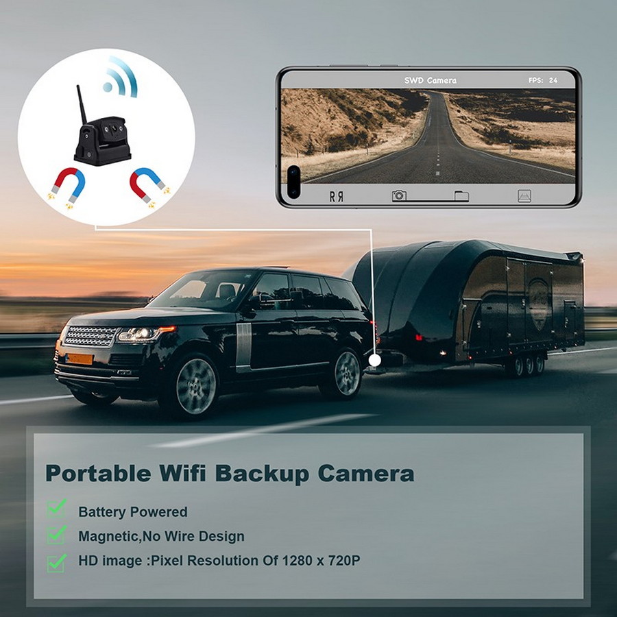 WiFi bakkamera HD 720P med magnet til mobil app