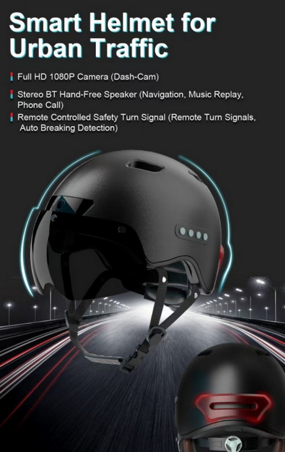 Cykel/Moto hjelm med kamera velegnet som dame/herre cykelhjelm med bluetooth + Håndfri