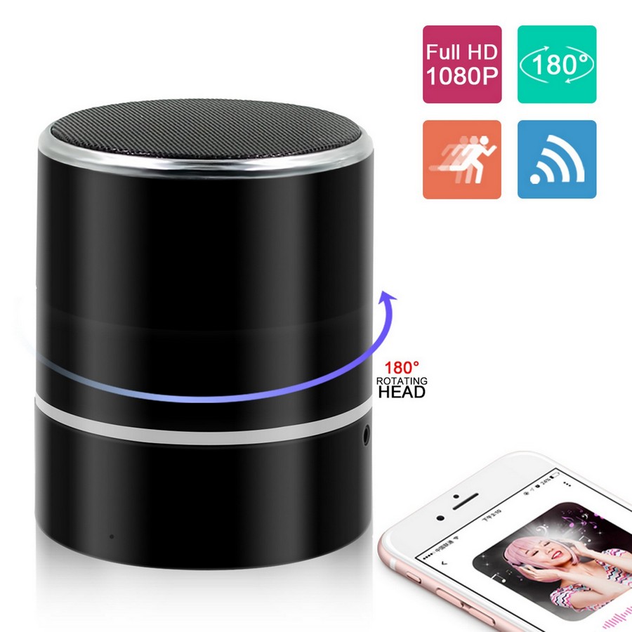 Bluetooth højttaler med FULL HD Wifi P2P roterende kamera