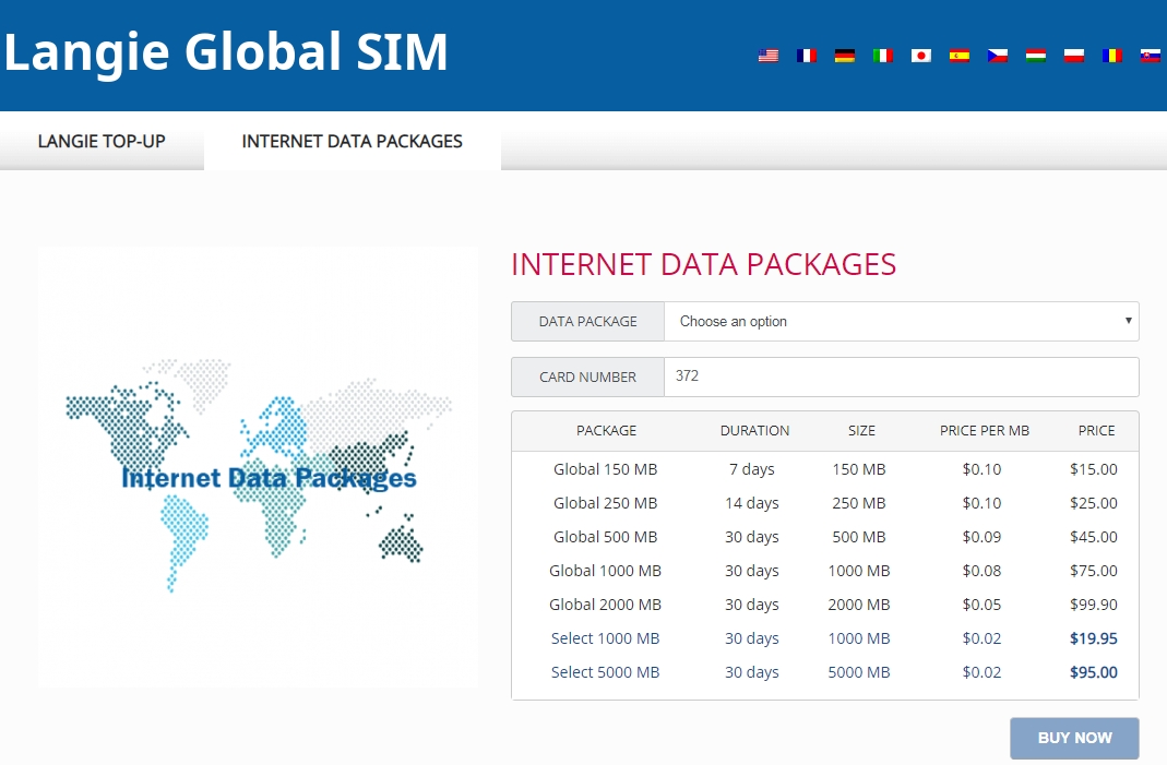 Langie Global 3G SIM-kort internetdatapakker
