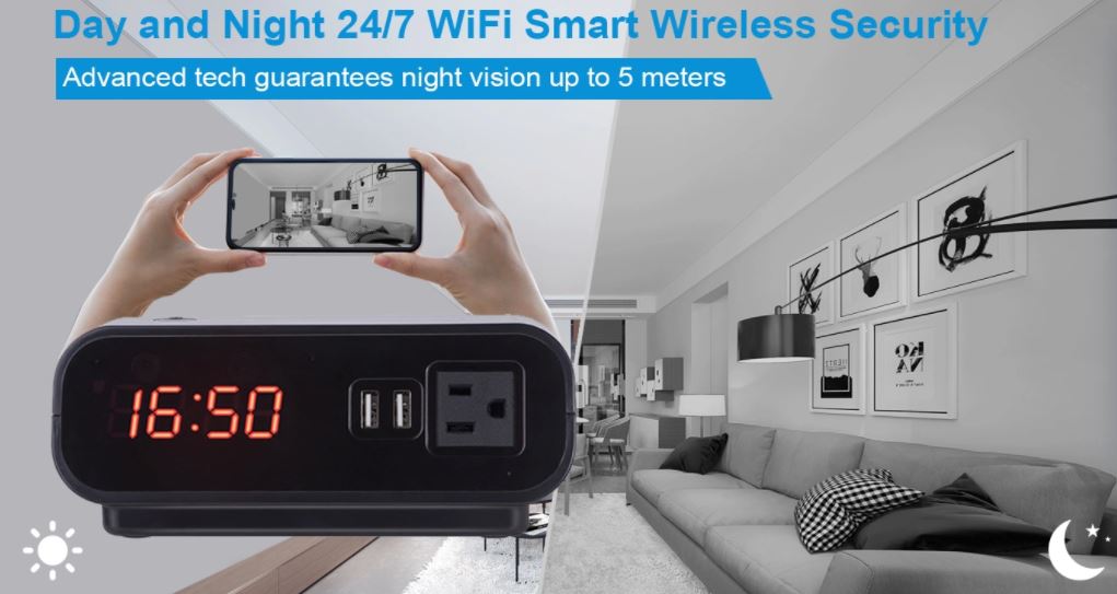 wifi smart spionkamera ur dag og nat - 24/7