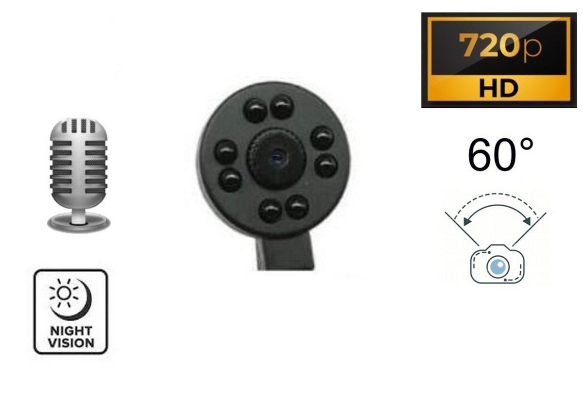 Pinhole-kamera med nattesyn 8x IR i knap HD med 60° vinkel + mikrofon
